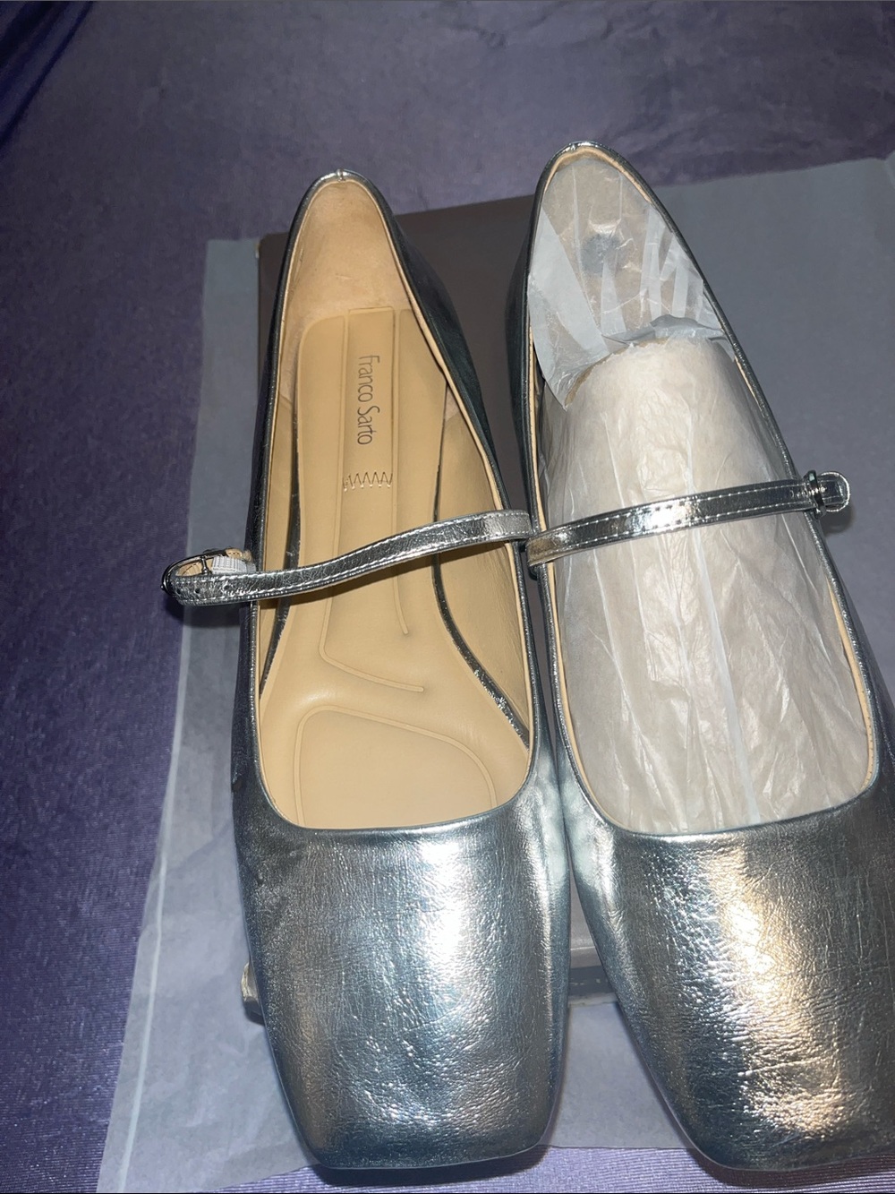 Franco Sarto Metallic Silver Mary Jane Flats